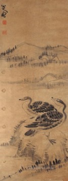  antigua Pintura - dos gansos salvajes tinta china antigua